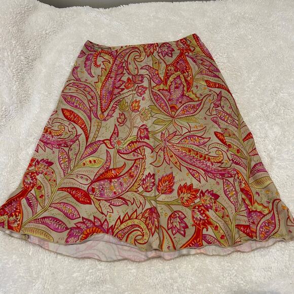Talbots Sz 8 Orange/Pink Floral A-Line Long Side Zipper Skirt Vtg 100% Lyocell - Picture 1 of 6